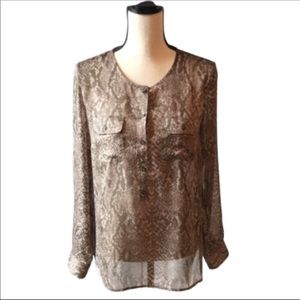 LOFT Brown Print Sheer Blouse Medium NWOT